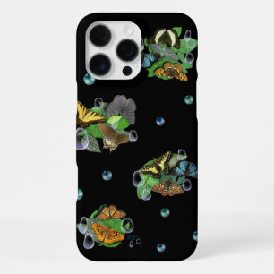 Funda Para iPhone 16 Pro Max Mariposas con Hojas Gotitas de Lluvia Estrellas y 