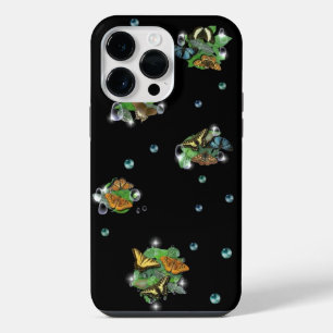 Funda Para iPhone 14 Pro Max Mariposas con Hojas Gotitas de Lluvia Estrellas y 
