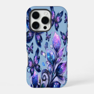 Funda Para iPhone 16 Pro Mariposas de brillo cósmico azul