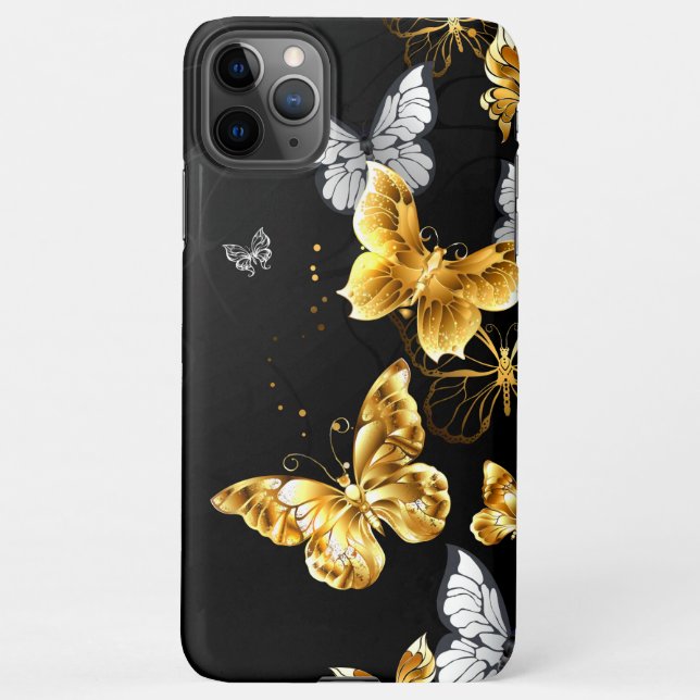 Funda Para iPhone Mariposas doradas y blancas (Reverso)