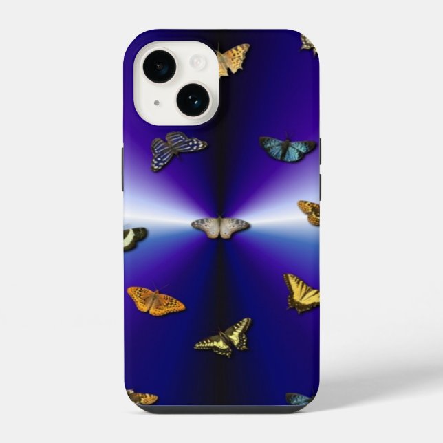 Funda Para iPhone Mariposas en arco iris violeta (Reverso )