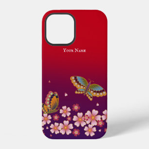 Funda Para iPhone 12 Mariposas Japonesas Flores de Cerezo Personalizada