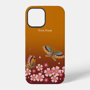 Funda Para iPhone 12 Mariposas Japonesas Flores de Cerezo Personalizada