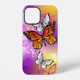 Funda Para iPhone 12 Mariposas Monarca en Fondo Morado