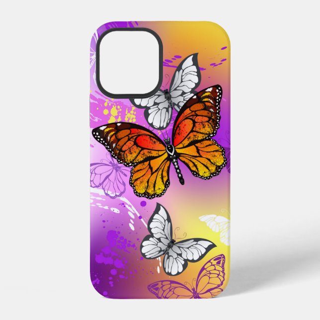 Funda Para iPhone Mariposas Monarca en Fondo Morado (Reverso )