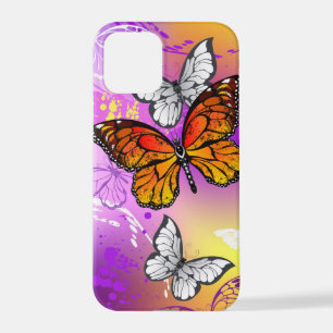 Funda Para iPhone 12 Pro Mariposas monarcas en fondo morado