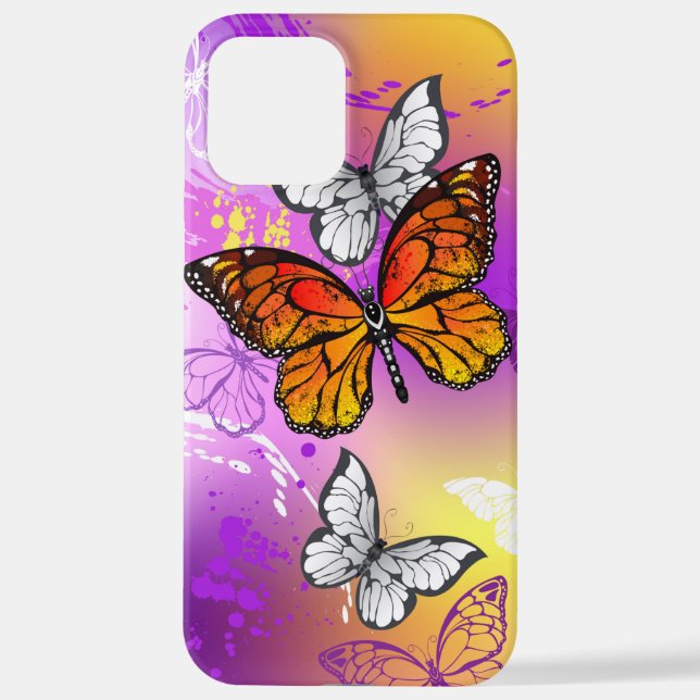 Funda Para iPhone Mariposas monarcas en fondo morado (Reverso )