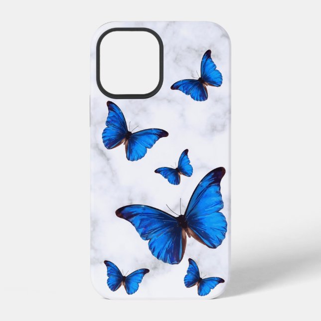 Funda Para iPhone Mariposas morfas azules en vuelo mareado (Reverso )