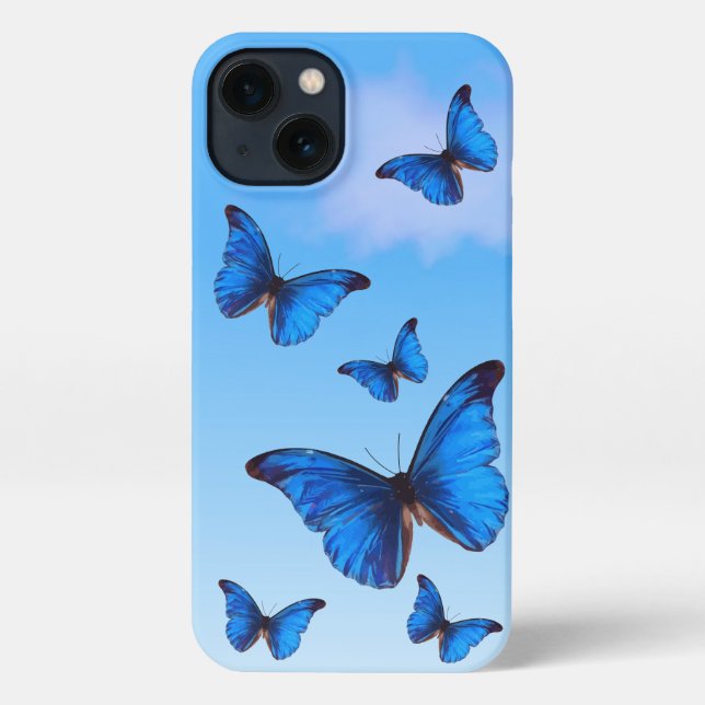 Funda Para iPhone Mariposas morfo azules volando en el cielo (Reverso )
