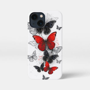 Funda Para iPhone 13 Mini Mariposas Morpho voladoras negras y rojas