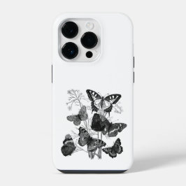 Funda Para iPhone 14 Pro Mariposas negras y blancas antiguas