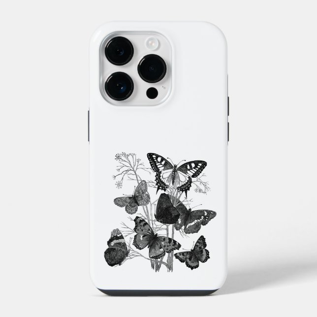 Funda Para iPhone Mariposas negras y blancas antiguas (Reverso )