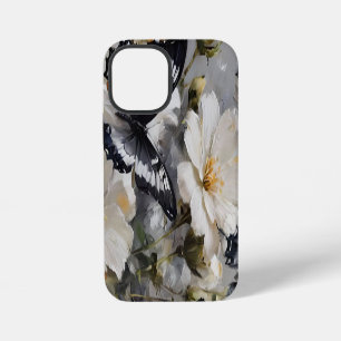 Funda Para iPhone 12 Mini Mariposas Negras Y Blancas Sobre Flores Blancas,