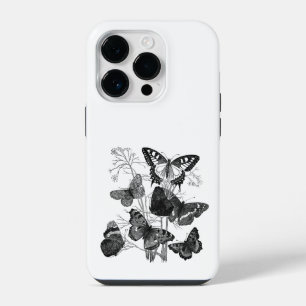 Funda Para iPhone 14 Pro Mariposas Vintage en Blanco y Negro