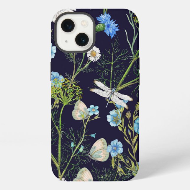 Funda Para iPhone Mariposas y libélulas con flores   (Reverso )