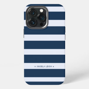 Funda Para iPhone 13 Pro Marlín moderno y rayas de cabana azul y blanco
