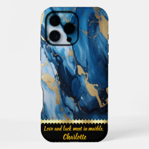 Funda Para iPhone 16 Pro Max Mármol azul con acentos dorados