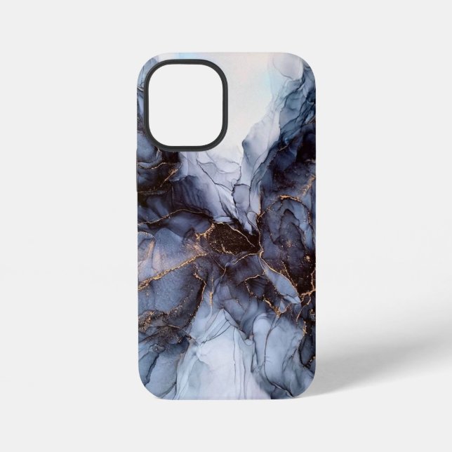 Funda Para iPhone Mármol azul marino gris chic      (Reverso )