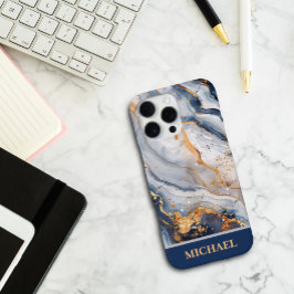 Funda Para iPhone 16 Pro Max Mármol Azul Personalizado Con Acentos De Oro