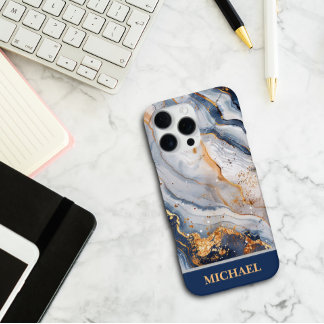 Funda Para iPhone 16 Pro Max Mármol Azul Personalizado Con Acentos De Oro