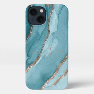 Mármol Azul Turquesa Dorado Personalizado Teléfono