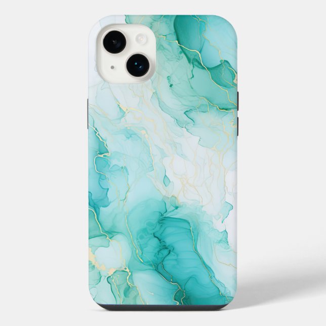 Funda Para iPhone Mármol blanco dorado verde menta (Reverso)