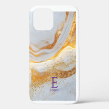 Mármol blanco elegante monograma con brillo dorado