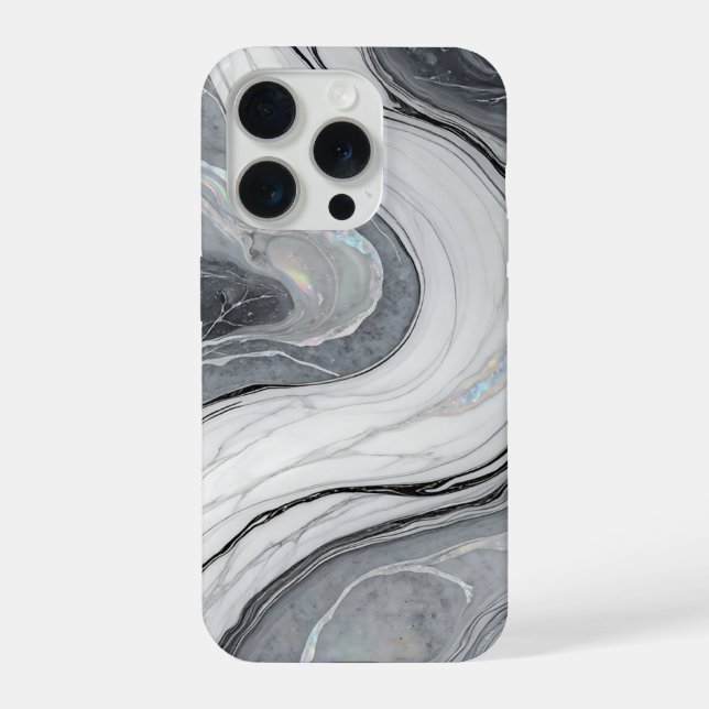 Funda Para iPhone Mármol Blanco Gris Remolino Holográfico de Lujo (Reverso )