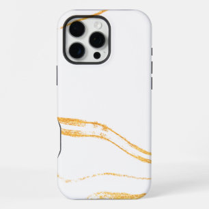 Funda Para iPhone 16 Pro Max Mármol Blanco y Dorado 