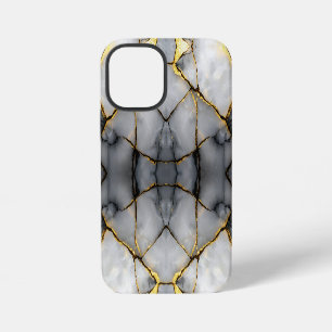 Funda Para iPhone 12 Mini Mármol blanco y negro con oro agrietado moderno