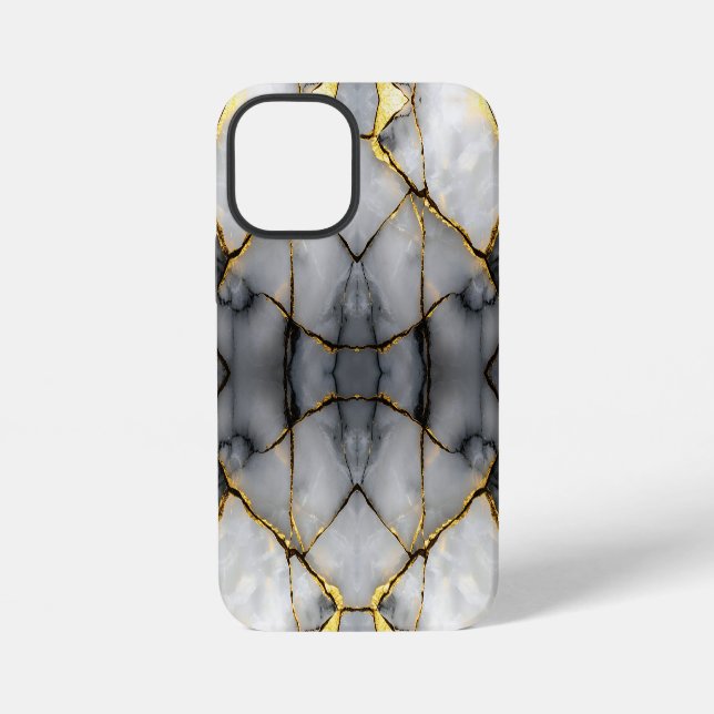 Funda Para iPhone Mármol blanco y negro de oro resquebrajado moderno (Reverso )