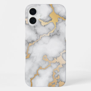 Funda Para iPhone 16 Plus Mármol blanco y oro minimalista