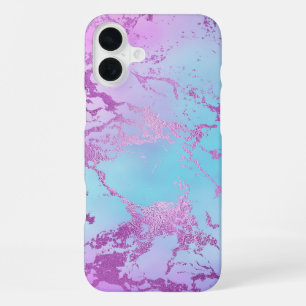 Funda Para iPhone 16 Plus Mármol Chic Glitzy Glam Violeta Azul Ombre
