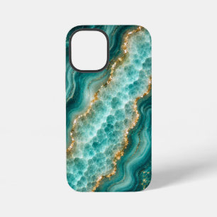 Funda Para iPhone 12 Mini Mármol de ágata turquesa de lujo con vetas de oro