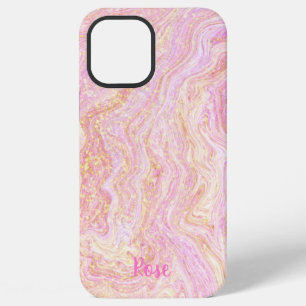 Funda Para iPhone 12 Pro Max Mármol de Cuarzo Rosa Precioso y Oro