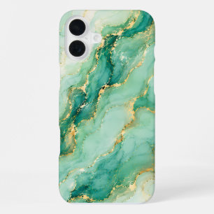 Funda Para iPhone 16 Plus Mármol de menta y oro de lujo