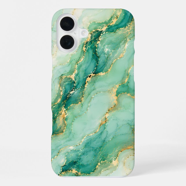 Funda Para iPhone Mármol de menta y oro de lujo (Reverso )