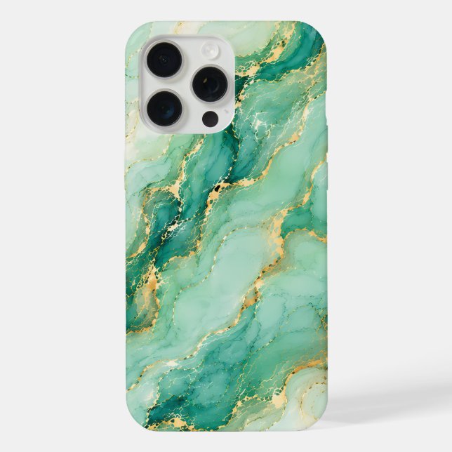 Funda Para iPhone Mármol de menta y oro de lujo (Reverso )