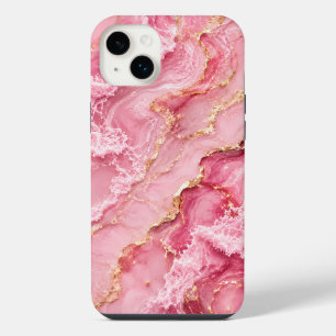 Funda Para iPhone 14 Plus Mármol de Océano Rosa de Lujo con Venas de Oro