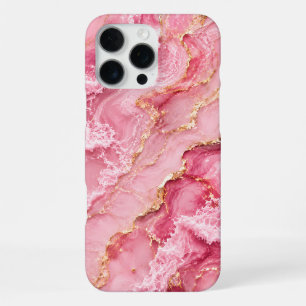 Funda Para iPhone 16 Pro Max Mármol de Océano Rosa de Lujo con Venas Doradas