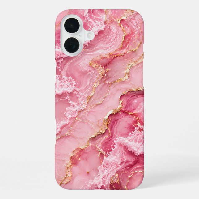 Funda Para iPhone Mármol de Océano Rosa de Lujo con Venas Doradas (Reverso )