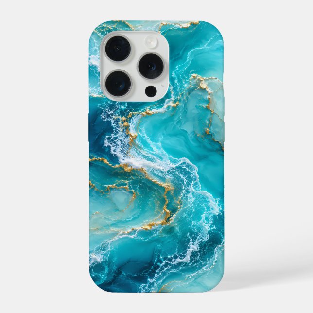 Funda Para iPhone Mármol de océano turquesa de lujo con olas de lámi (Reverso )