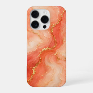 Funda Para iPhone 16 Pro Mármol Dorado Coral Río Abstracto