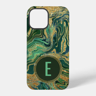 Funda Para iPhone 12 Pro Mármol Dorado Verde Monograma Brillante