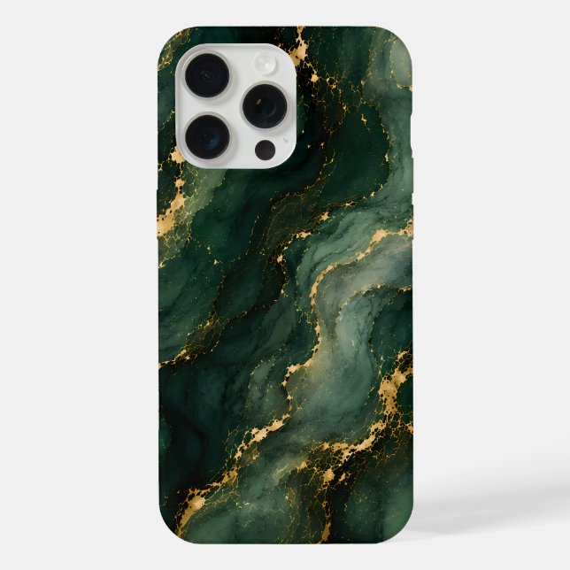 Funda Para iPhone Mármol Esmeralda de Lujo con Venas Doradas (Reverso )