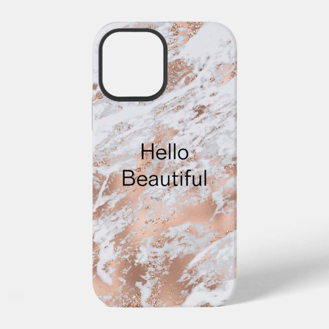 Funda Para iPhone Mármol Glitzy Blanco Rosa Bonito Dorado      (Reverso )