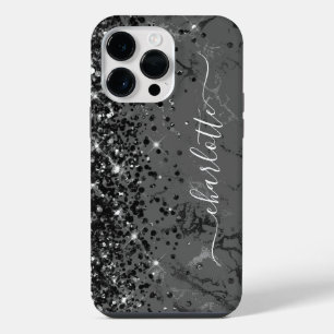 Funda Para iPhone 14 Pro Max Mármol negro brillante glam femenino firma