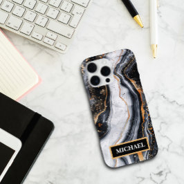 Funda Para iPhone 16 Pro Max Mármol negro personalizado con impresión dorada te