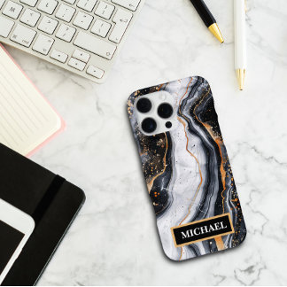 Funda Para iPhone 16 Pro Max Mármol negro personalizado con impresión dorada te