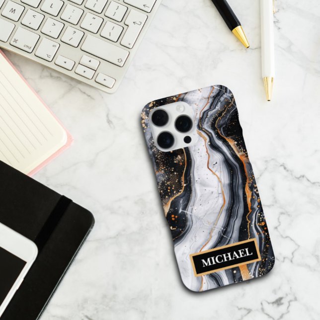 Funda Para iPhone Mármol negro personalizado con impresión dorada te (Subido por el creador)